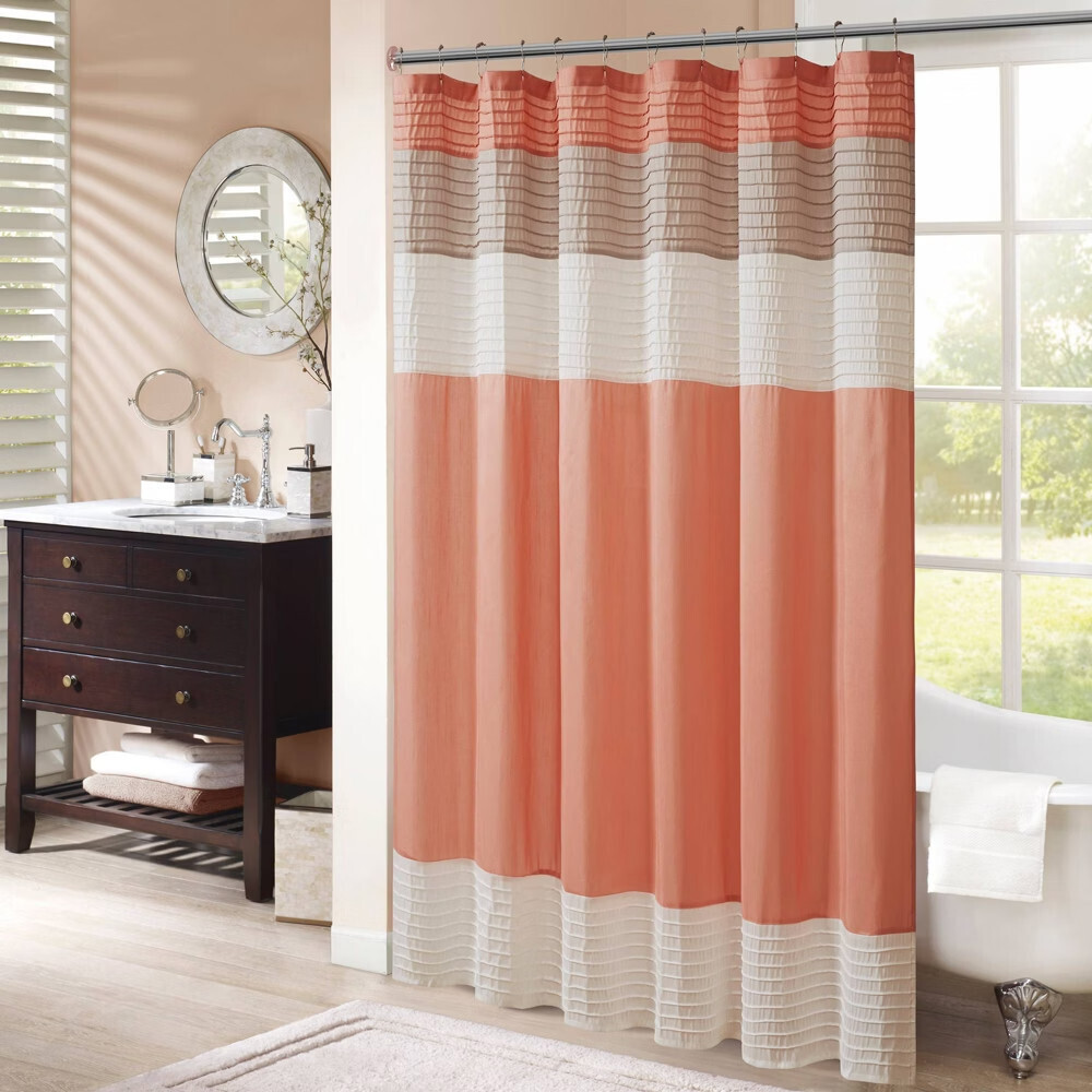 Madison Park Amherst MP70-2319 Shower Curtain Coral Faux Silk 72" x 72" BED51